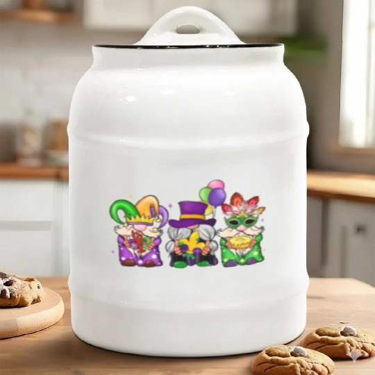 Kids Toddler Girls Fleur de Lis Mardi Gras Gnomes Ceramic Cookie Jars