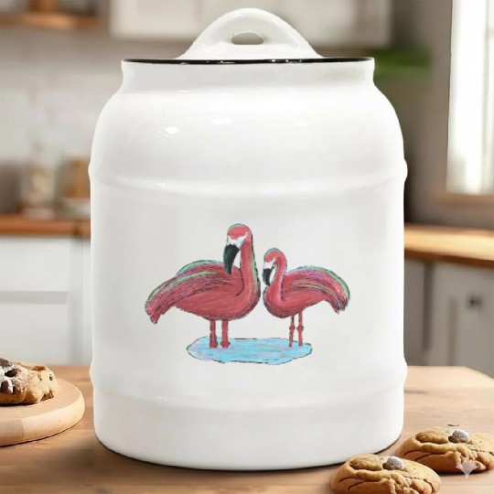 Trippy Flamingos Digital Sketch and Painting Ceramic Cookie Jars