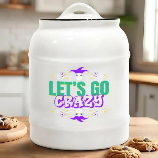 Lettering Let's Go Crazy For Mardi Gras Ceramic Cookie Jars