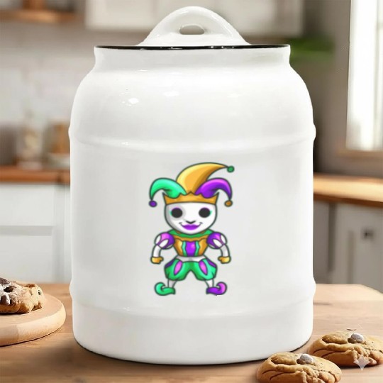 Cute Kawaii Jester With Mask For Mardi Gras Ceramic Cookie Jars