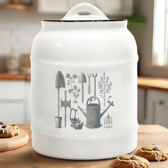 Florist Gardener Dad Grayscale Gardening Tools Ceramic Cookie Jars