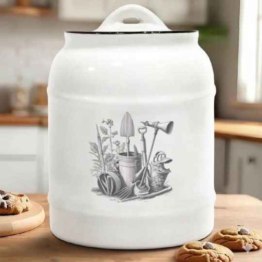 Florist Gardener Dad Grayscale Gardening Tools Ceramic Cookie Jars