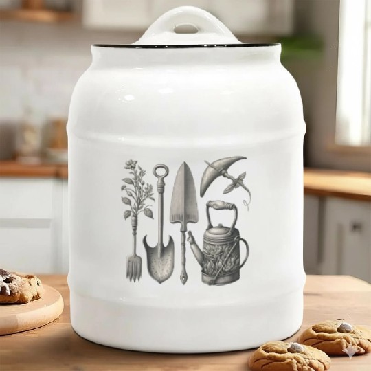 Florist Gardener Dad Grayscale Gardening Tools Ceramic Cookie Jars