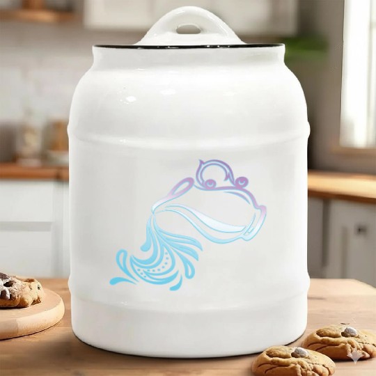 Aquarius Zodiac Air Sign Water Bearer Logo Ceramic Cookie Jars