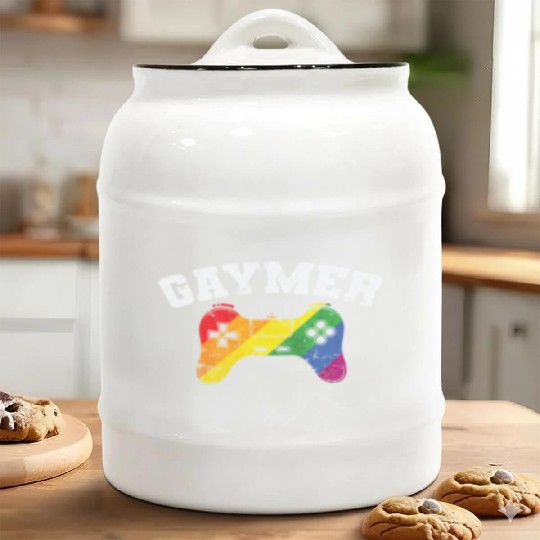 Gamer Controller Gaymer LGBT Pride Ceramic Cookie Jars