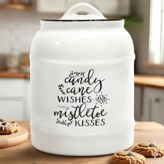 Candy Cane Wishes and Mistletoe Kisses Ceramic Cookie Jars
