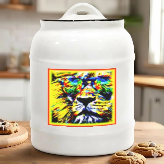 Rainbow Glasses Lion Painting. Buy Now Ceramic Cookie Jars