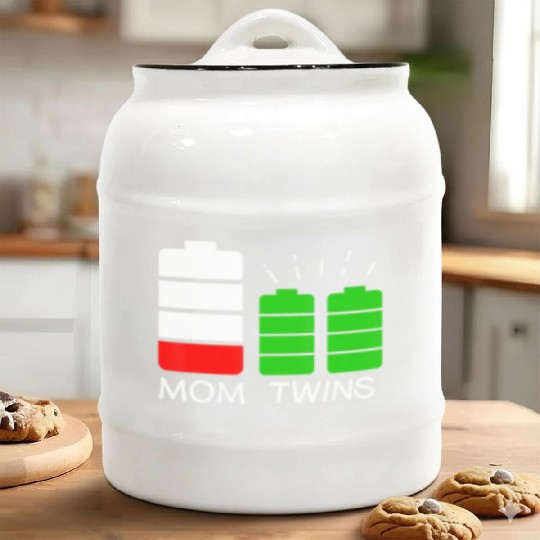Twin Mom Low Battery Tired Mom Of Twins Ceramic Cookie Jars