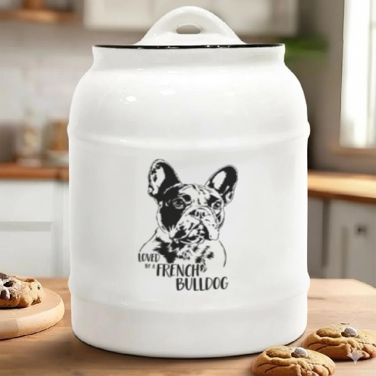 Loved by a French Bulldog dog mom dog saying Ceramic Cookie Jars