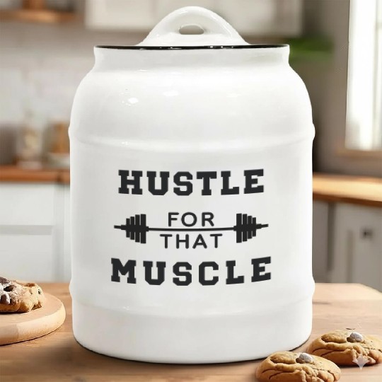 Hustle That Muscle Gym Workout Ceramic Cookie Jars