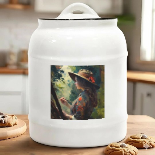 Art Painter Girl Nature Painting Art Painter Ceramic Cookie Jars