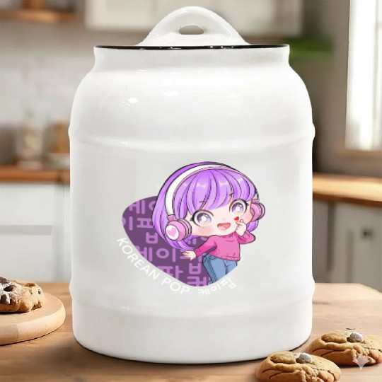 Korean Pop Chibi Finger Heart Anime Girl Kpop Kdra Ceramic Cookie Jars