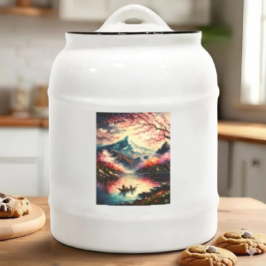 Serenity of the Cherry Blossom River Ceramic Cookie Jars