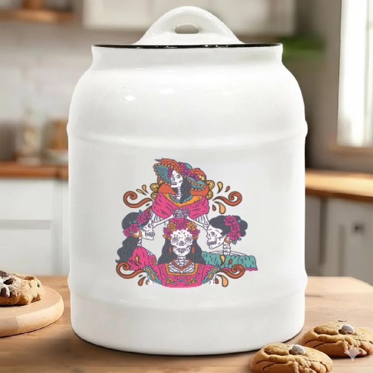 Floral Tarot Card Sugar Skull Dia De Lost Muertos Ceramic Cookie Jars