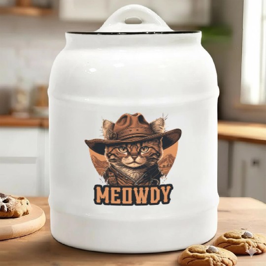 Meowdy - Funny Mashup Between Meow and Howdy - Cat Ceramic Cookie Jars