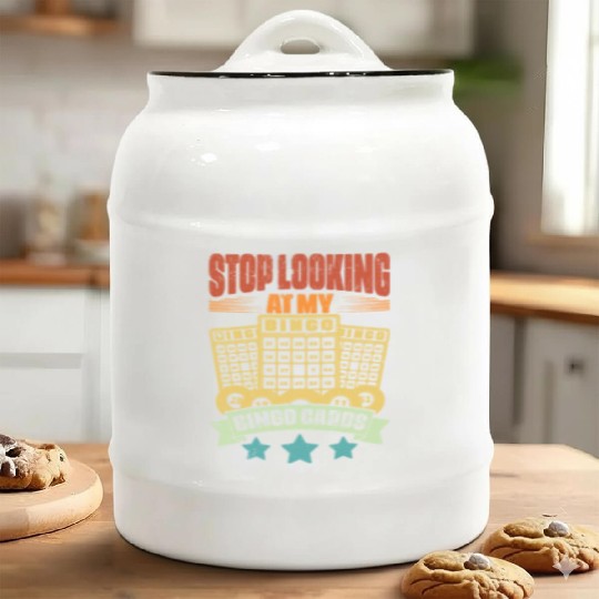 Vintage Stop Looking At My Bingo Cards Bingo Queen Ceramic Cookie Jars