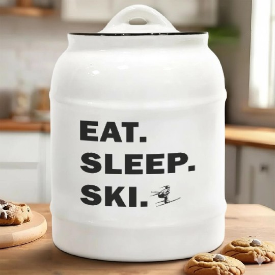 Skiing and Snowboarding - Eat Sleep Ski Ceramic Cookie Jars