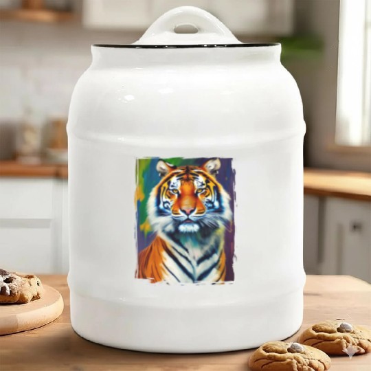 Tiger Portrait Tigress Art Ceramic Cookie Jars