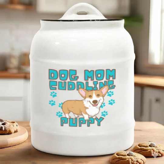 DOG MOM CUDDLING PUPPY , DOGS LOVERS Ceramic Cookie Jars