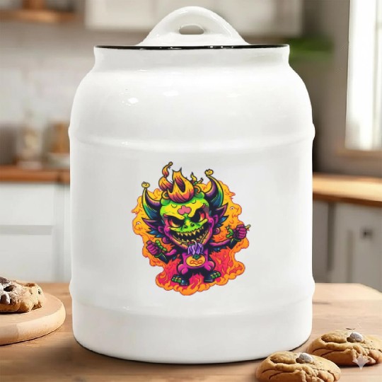 90's Style Neon Cartoon Crazy Devil 2 Ceramic Cookie Jars