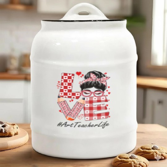 Art Teacher Love Messy Bun Ceramic Cookie Jars