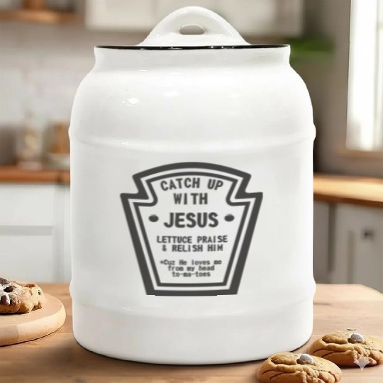 Catch up With Jesus, Funny Christian Ceramic Cookie Jars