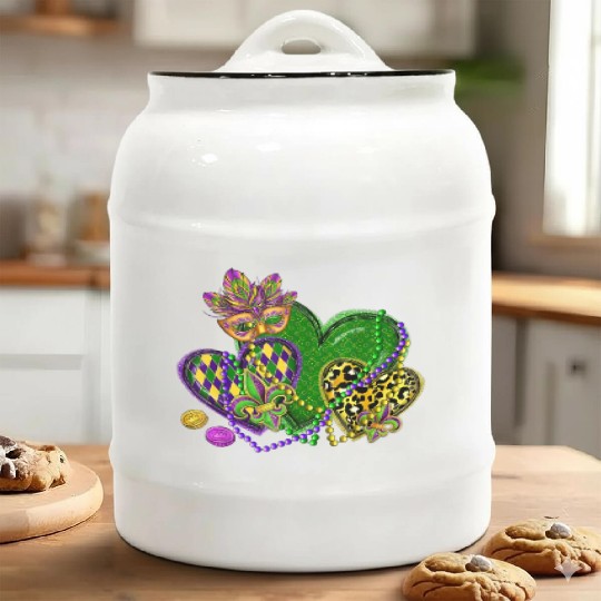 Mardi Gras Hearts Leopard Print Fleur de lis Symbo Ceramic Cookie Jars