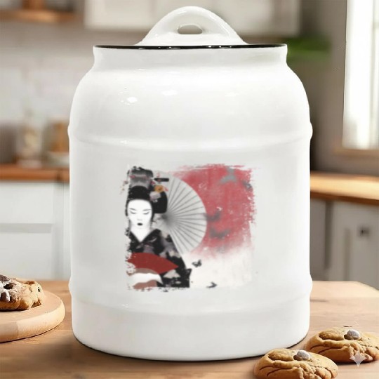 Geisha, traditional digital art, Japan Ceramic Cookie Jars