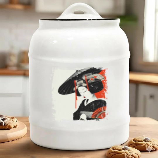 Geisha, traditional digital art, Japan Ceramic Cookie Jars