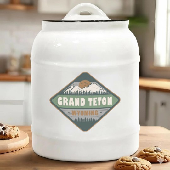Grand Teton Wyoming US Vintage Hiking Design Ceramic Cookie Jars