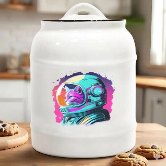 Aesthetic Vaporwave Space Cat 80s 90s Astronaut Ceramic Cookie Jars