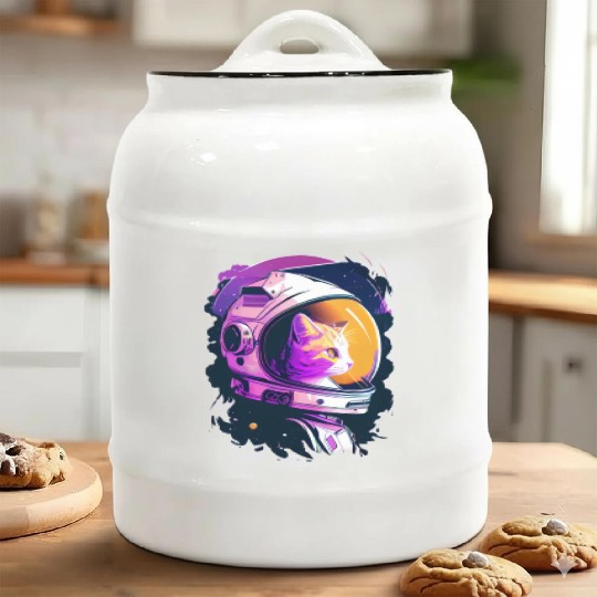 Aesthetic Vaporwave Space Cat 80s 90s Astronaut Ceramic Cookie Jars