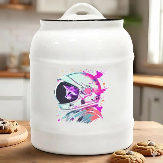 Aesthetic Vaporwave Space Cat 80s 90s Astronaut Ceramic Cookie Jars