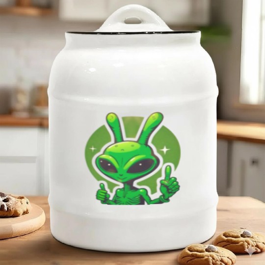 Happy green Alien Ceramic Cookie Jars