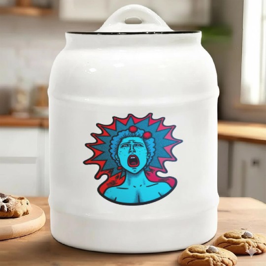 Blue woman screams, Crazy 90s style sticker Ceramic Cookie Jars