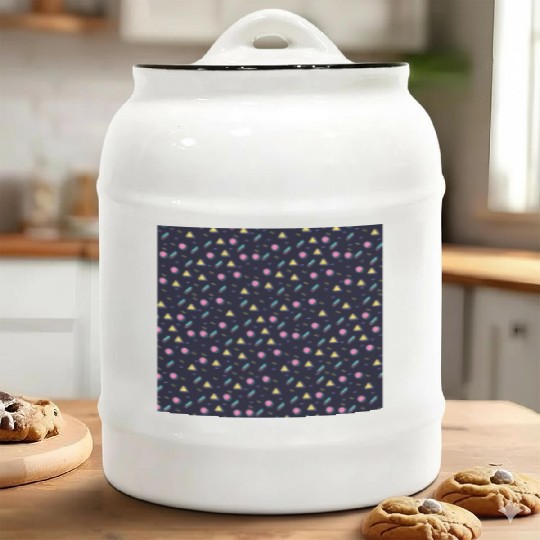 90s Navy + CMYK Bus Seat Retro Geometric Pattern Ceramic Cookie Jars