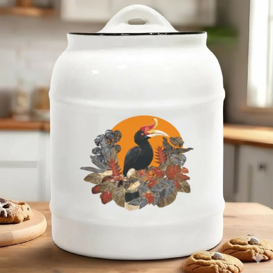 Low Polygonal Of Rhinoceros Hornbill Birds Ceramic Cookie Jars