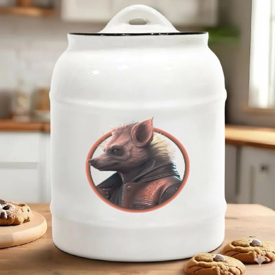 Punk hyena with leather jacket Ceramic Cookie Jars