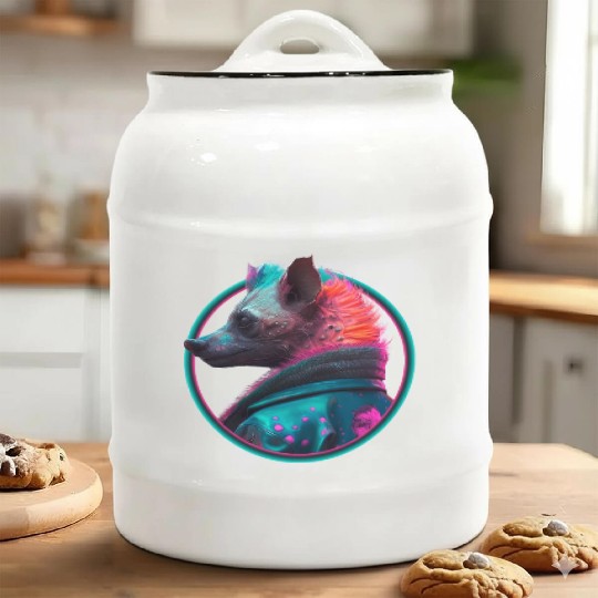 Punk hyena in leather jacket Ceramic Cookie Jars