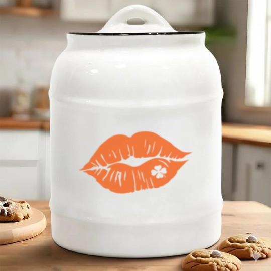 Shamrock Lips, Orange Clover, Kiss Me, St Patricks Ceramic Cookie Jars