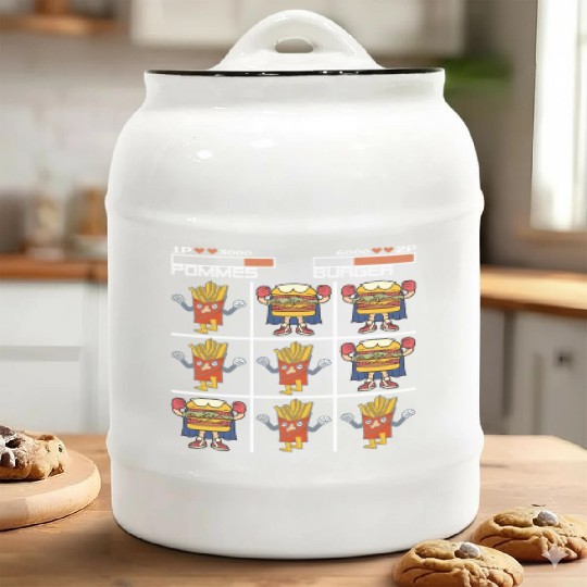 Tic Tac Toe French Fries Chips vs. Burger Ceramic Cookie Jars