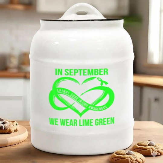In September We Wear Lime Green Spinal Cord Injury Ceramic Cookie Jars