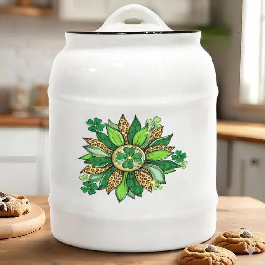 Sunflower Green With Leopard Ceramic Cookie Jars