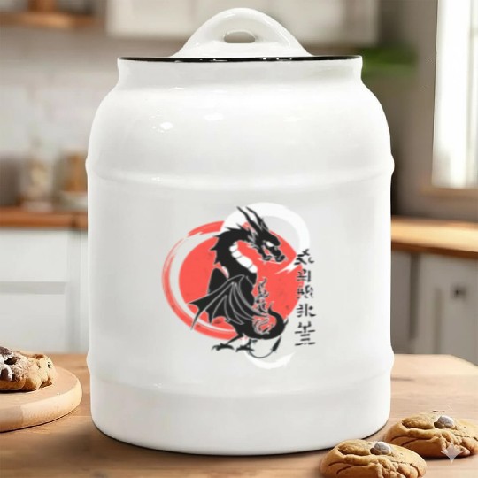 Black dragon, red moon Ceramic Cookie Jars
