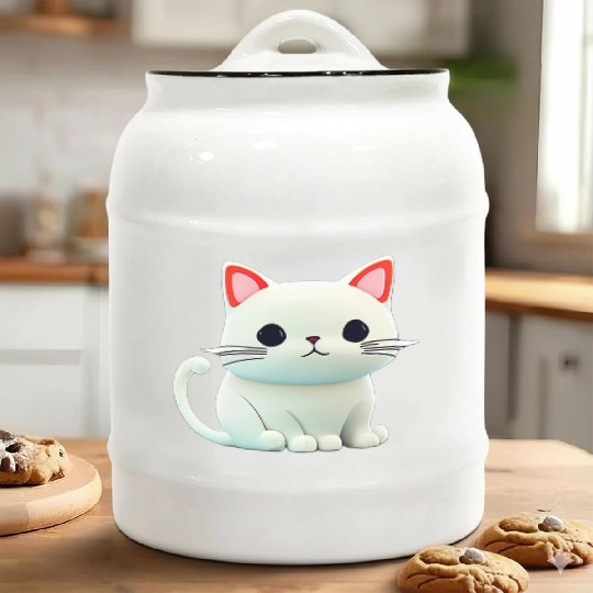 The Feline Fantasy A White Cat Chibi Design Ceramic Cookie Jars