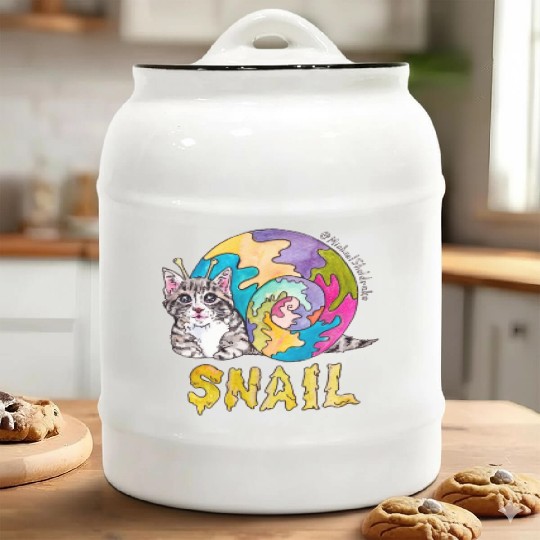 Psychedelic Kitten Snail Ceramic Cookie Jars