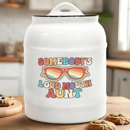 Somebody’s Loud Mouth Aunt Retro Groovy Auntie Ceramic Cookie Jars