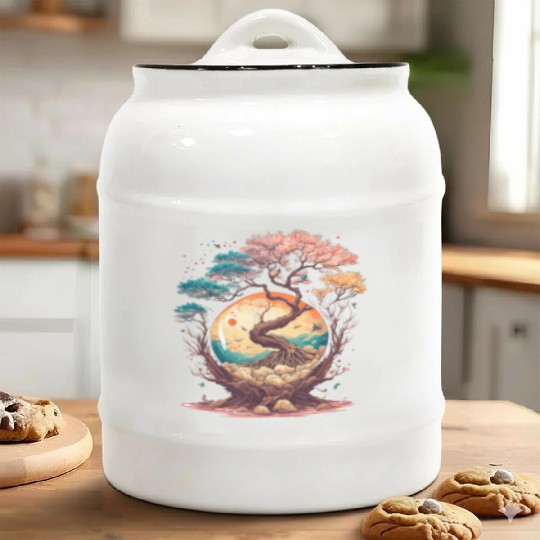 Japanese tree of life cherry blossom flowers Japan Ceramic Cookie Jars