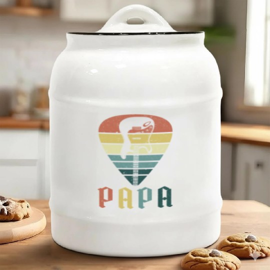 Retro Papa Bass Guitar Player Ceramic Cookie Jars