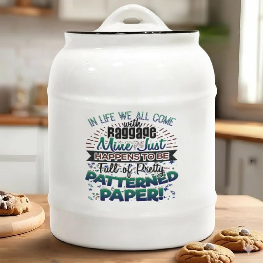 Scrapbooker Life Has Baggage Mine Patterned Paper Ceramic Cookie Jars